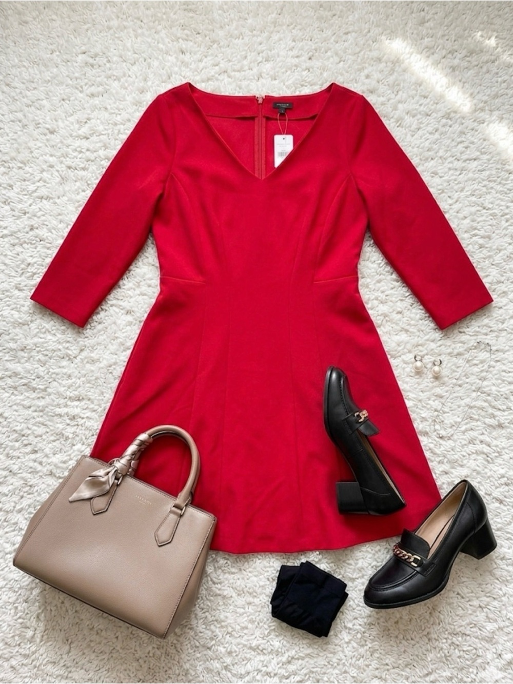 Red V‑Neck A-Line Women's Dress